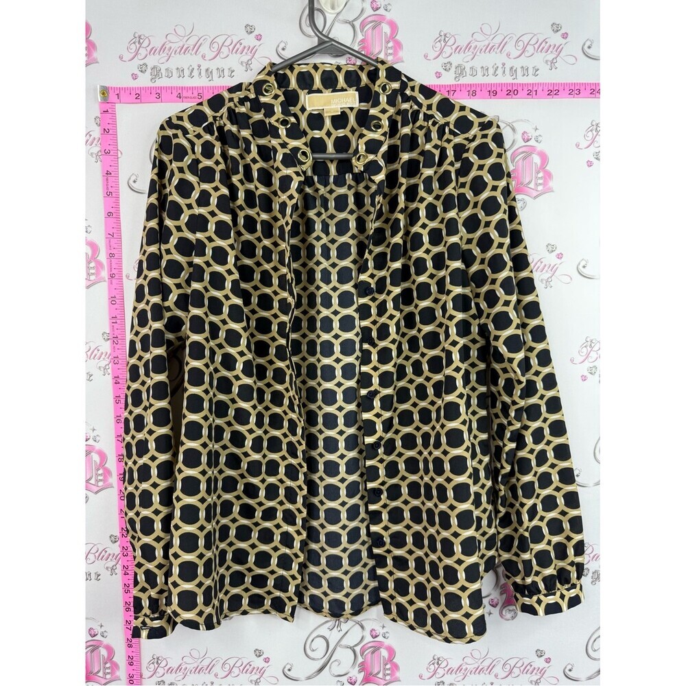 MICHAEL Michael Kors navy blue Black and Gold Geometric Button-Down Shirt